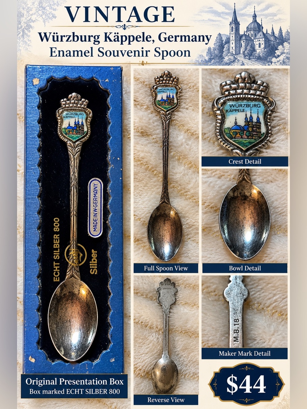 Vintage souvenir spoon Wuerzberg Germany